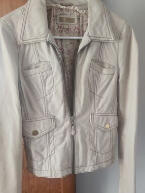 WILSON vintage Women’s Cream Zip-Front Leather Jacket Sm